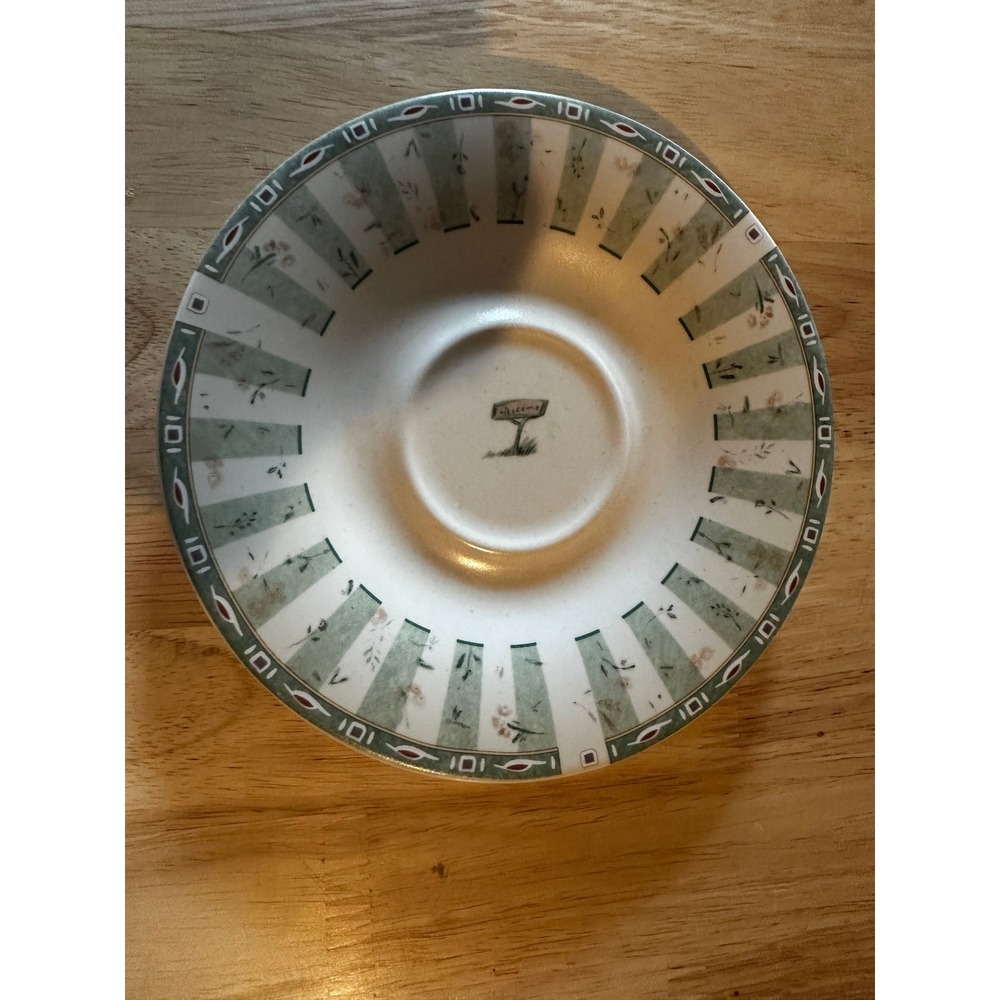 Pfaltzgraff Naturewood Saucers Set of 4 Welcome Sign Pattern Green Cream Floral
